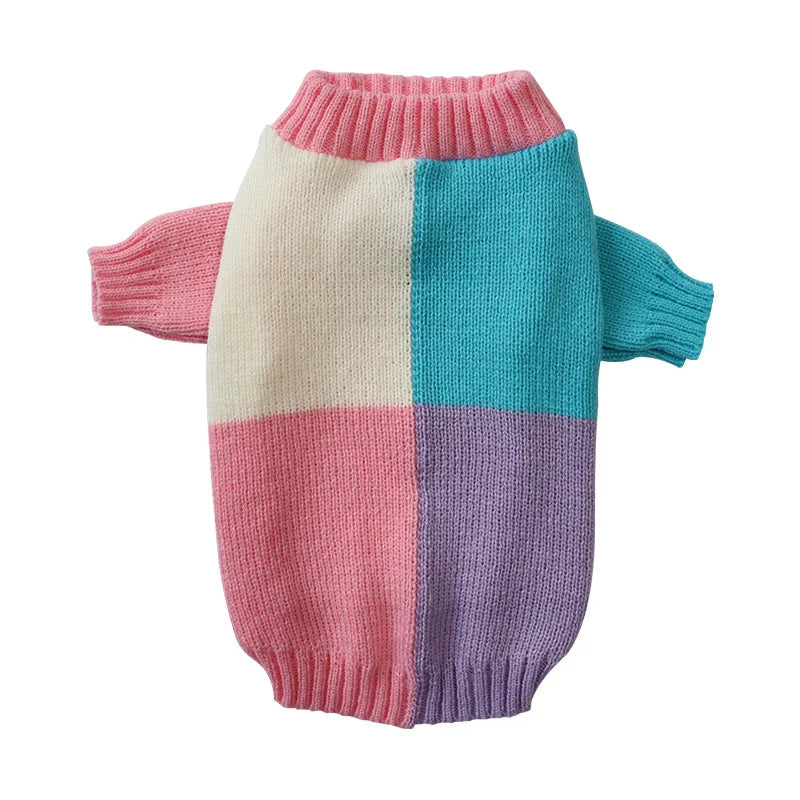 Plaid Patchwork Dog Sweater for Small Medium Dogs, 2024 New Winter Dog Clothes Knitted Pullover Jumper Warm Dog Sweatshirt