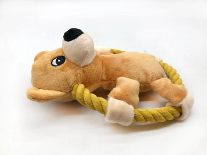 Squeaky Dog Toys for Small Medium Dogs, Pig Duck Bear Shape Puppy Teething Toy with Cotton Rope Animals Plush Interactive Toy