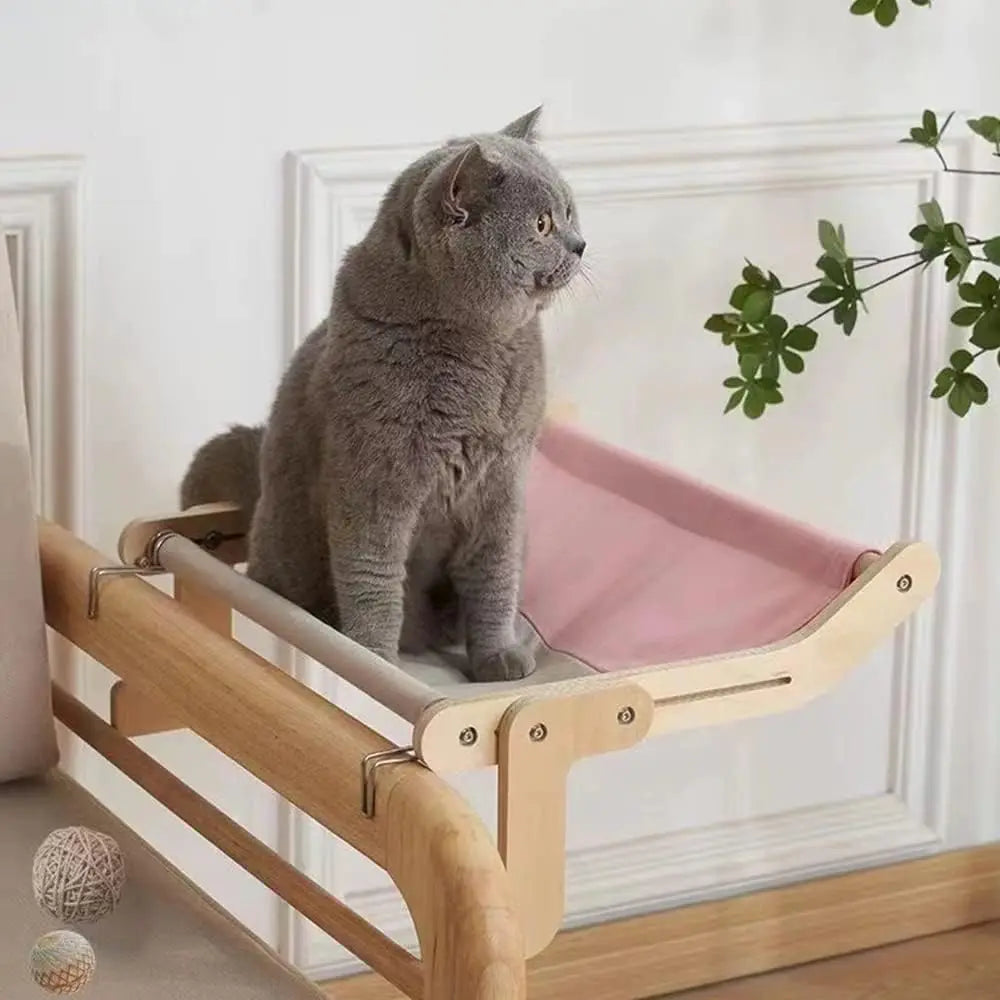 Pet Window Hanging Cat Bed, Removable Balcony Cat Hanging Hammock Wooden Assembly Indoor Bedside Bed Pet Nest