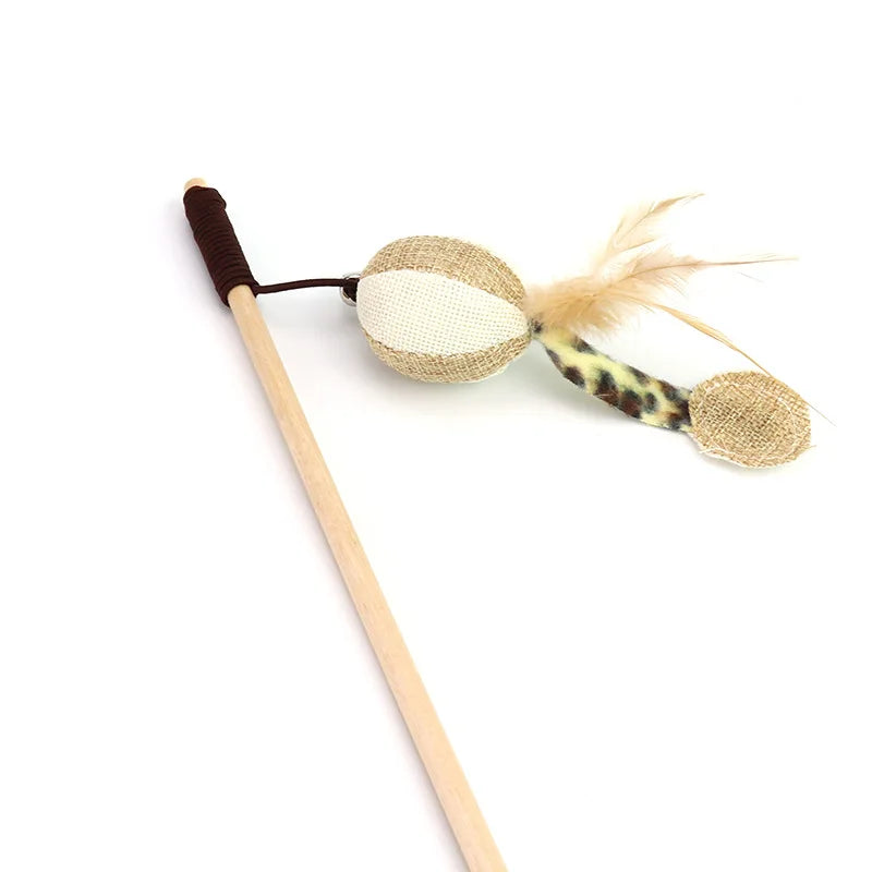 Cat Teaser Wand Toy Feather Butterfly Mouse Cat Fishing Rod Toys Wooden Interactive Kitten Toys For Indoor Cats Ball With Catnip