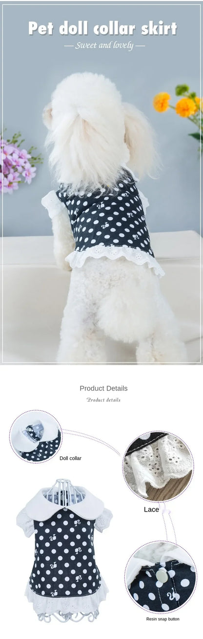 Pet Clothes Dog Dot Clothing Female Dogs Cotton Princess Dress Teddy Dog Dress Summer Dress Dog Clothes For Small Dogs