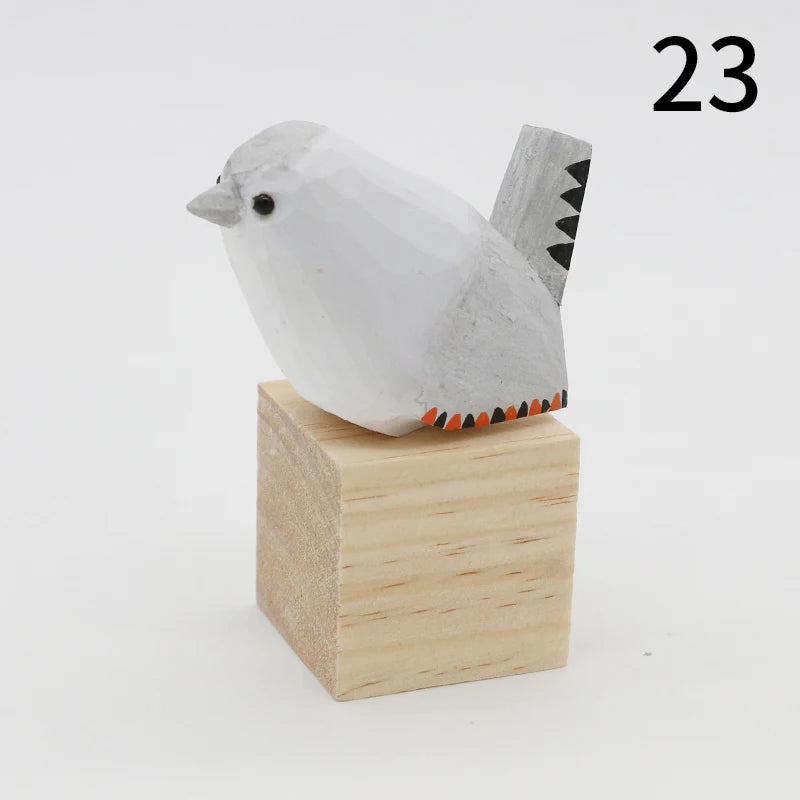 Wooden Bird Figurine Ornaments Handmade Carving Animals Miniature Crafts Art Decor Home Desktop Decoration Children Gifts