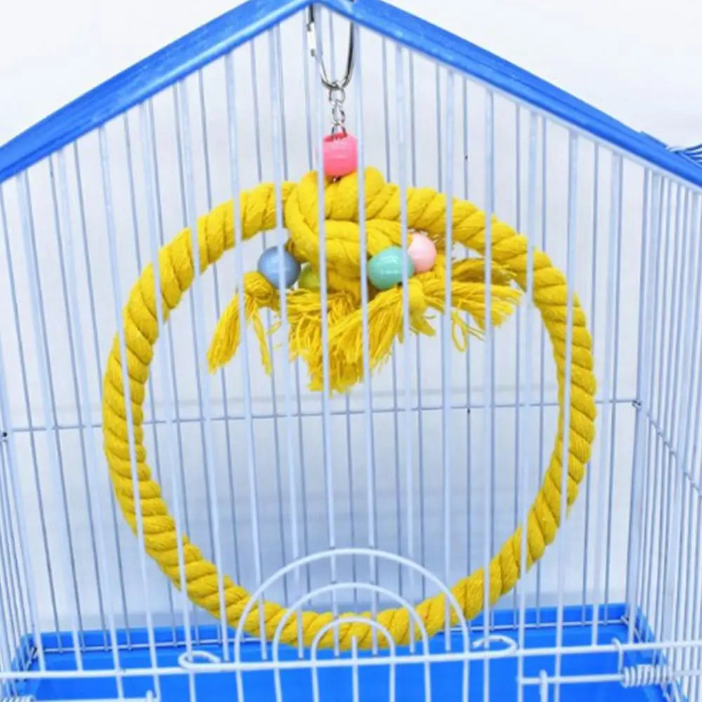 Rope Perches For Bird Cages Circle Rope Swing Easy Installation Natural Safe Soft Cotton Round Bird Swing For African Grey Macaw