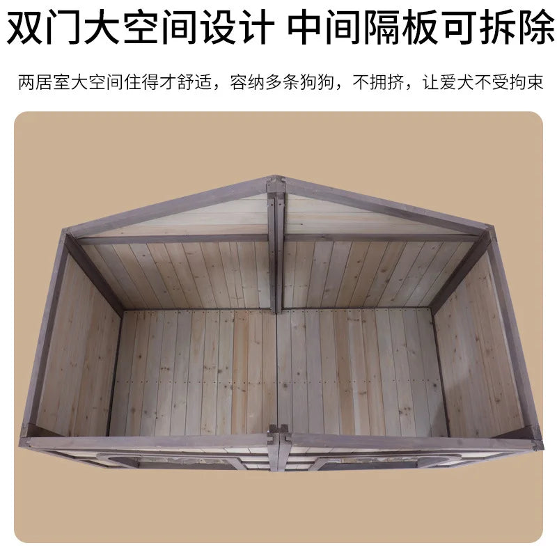 Solid wood dog house dog villa wooden kennel waterproof and rainproof outdoor large kennel dog house type pet