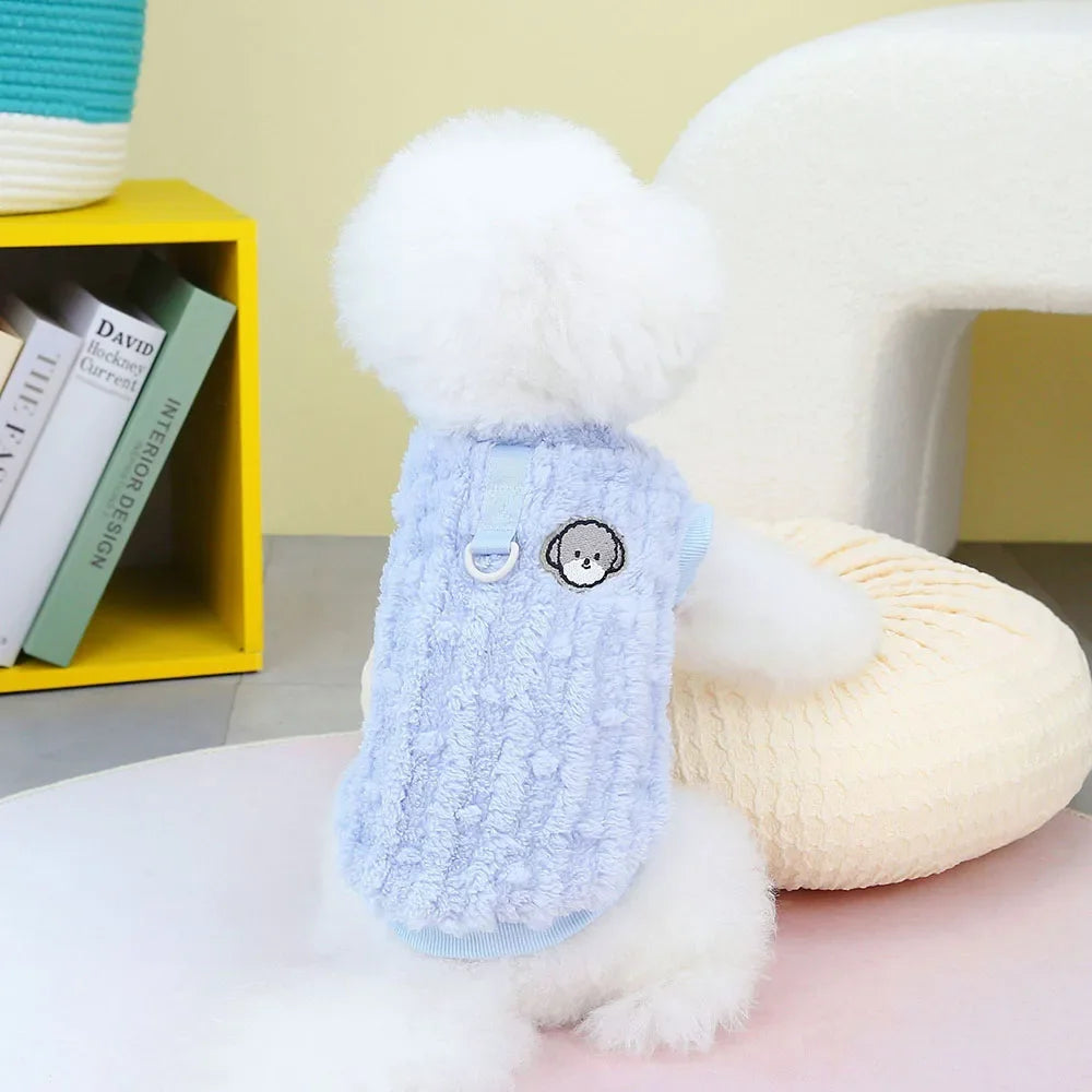Winter Pet Clothes Warm Coral Fleece Dog Vest Pullover Jacket Puppy Dog Sweater with D Ring for Small Medium Dogs Cats Costume