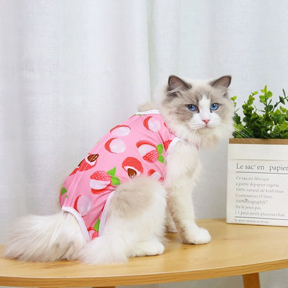Cute Cartoon Print Overalls for Small Medium Dogs After Sterilization Dressing Surgery Pet Cat Outfit Soft Cotton Puppy T Shirts