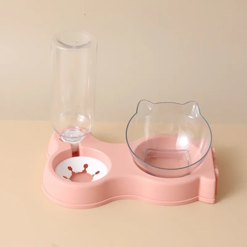 Pet Cat Food Bowl Automatic Feeder All-in-One Splice Dog Cat Food Bowl and Drinking Fountain Drinking Raised Standing Dish Bowl