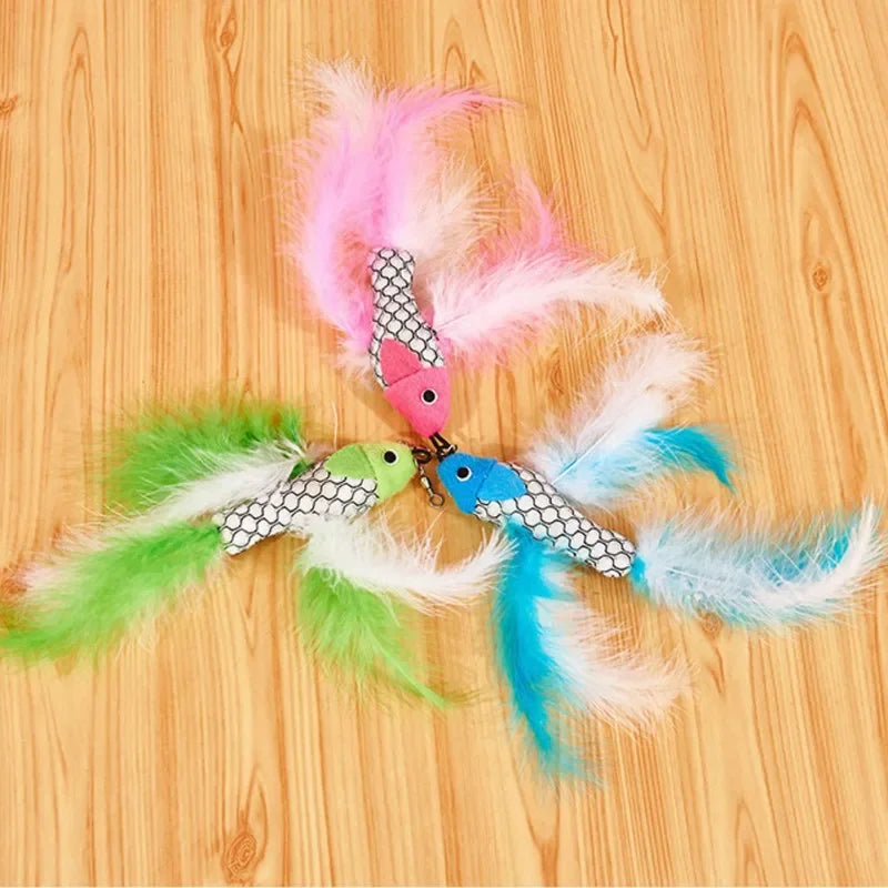 Retractable Cat Toy Fish Type Telescopic Feathers Funny Cat Stick Toys Pet Toy for Kitten Cat Rods Simulation Fishing Rod