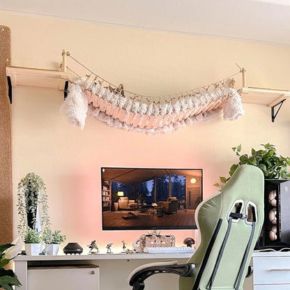 Cat Wall Shelves 100CM Long Cat Bridge for Indoor Cats Climber Cloud Shelf Kitty Bed and Perches Wooden Cat Wall Furniture