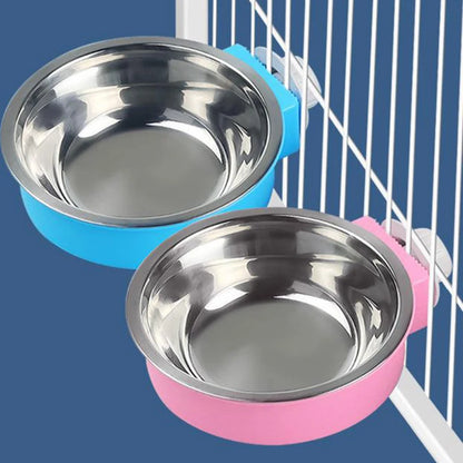 2Pcs Pet candy colored stainless steel dog bowl hanging cage pet cat food basin hanging stainless steel hanging bowl