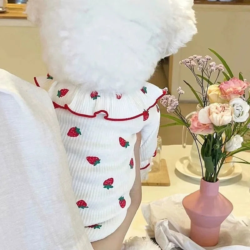 Puppy 2024 Clothes Cotton Girl Dog Undershirt Summer Dog Cooling Vest Dog Strawberry Shirt Chihuahua Bichon Apparel Dog Clothing
