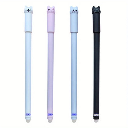 4/8/12pcs Creative Cat Erasable Gel Pens Set 0.5mm Washable Handle Magical Blue/Black Ink Erasable Refills Rod Writing Stationer
