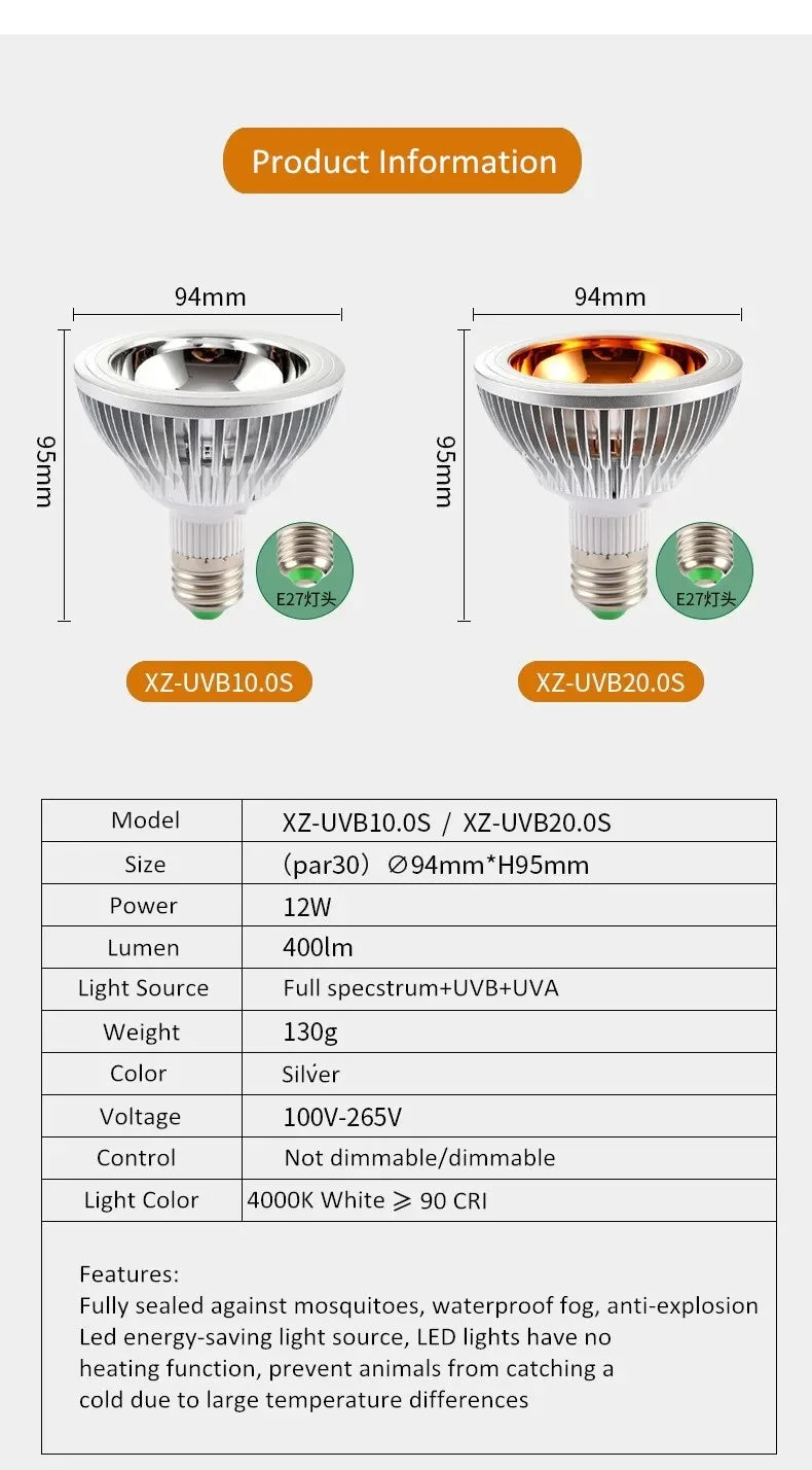 Reptile 10.0/20.0S UV Lamp Bulb UVA UVB Basking Spot Heat Lamp for Lizard Tortoise Bearded Dragon Terrarium Light 파충류 사육장