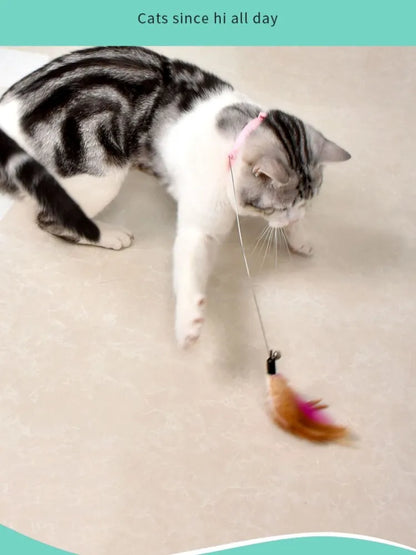 Interactive Cat Toys Funny Feather Teaser Stick with Bell Pets Collar Kitten Playing Teaser Wand Training Toys for Cats Supplies
