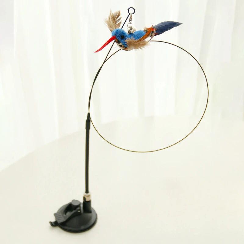 New Handfree Bird/Feather Cat Wand with Bell Powerful Suction Cup Interactive Toys for Cats Kitten Hunting Exercise Pet Products