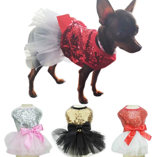 Small Dog Dress Pet Tutu Dress with Sequin Bows Princess Tulle Skirt Puppy Dog Clothes Chihuahua York Terrier Pet Apparel