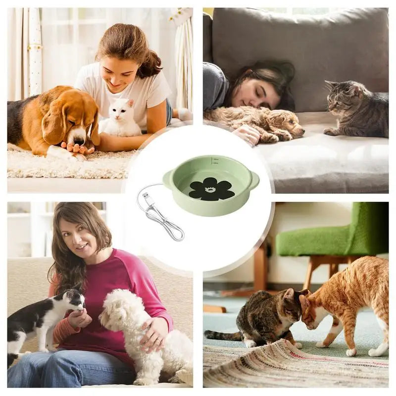 Heated Pet Water Bowl Outdoor Pet Heated Waterer 15W Thermostatic Control Ceramic Travel-Friendly Anti-slip Heated Pet Bowl