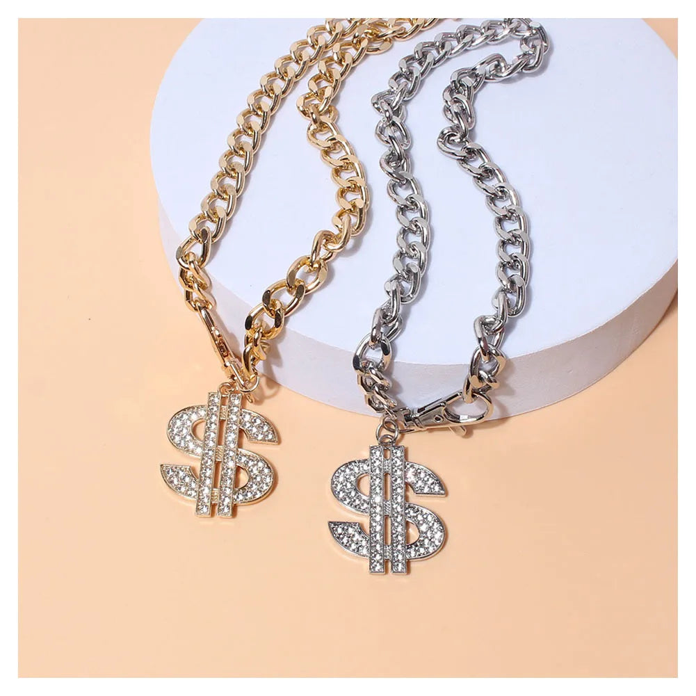 Luxury Dog Collar Necklace for Small Medium Dogs Dollar Sign Pendants Hip Hop Gold/Silver Plated Chain Jewelry Pet Accessories