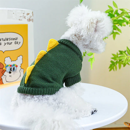 Halloween Party Pet Dog Clothes Dinosaur Shaped Dark Green Lovely Sweaters Cat Outfits Warm Knitted Cosplay York Kitten Clothing