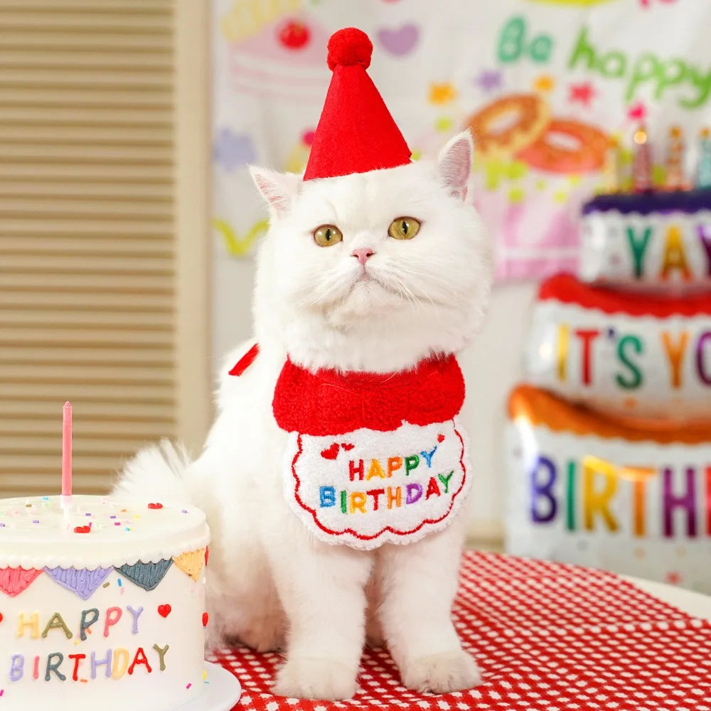 Lightweight Polyester Pet Cat Collars Birthday Decorate Puppy Chihuahua Saliva Necklace Cap Lace Up Adjustable Kitten Bandana