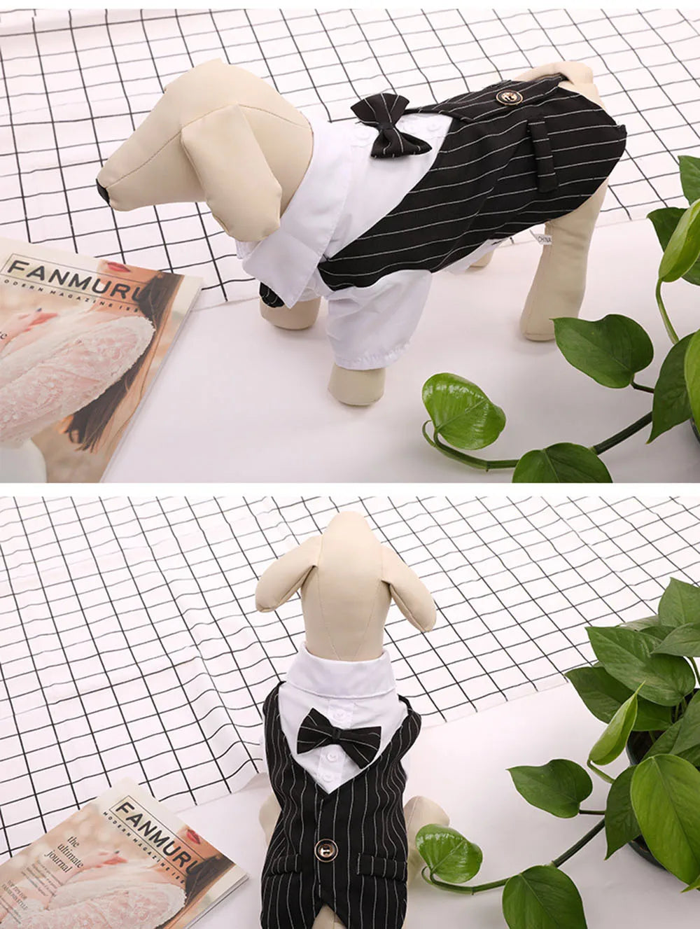 Dog Tuxedo Formal Dog Suit Shirt with Bow Tie Pet Stripe Suit for Wedding Birthday Party Puppy Prince Costume for French Bulldog