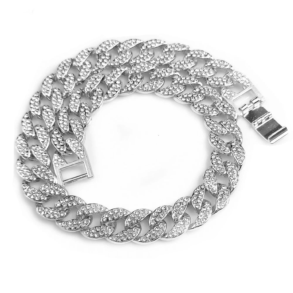 Luxury Design Cuban Chain Dog Collar with Quick Buckle for Small Medium Large Dogs Cats 15MM Gold Chain Pet Necklace Jewelry