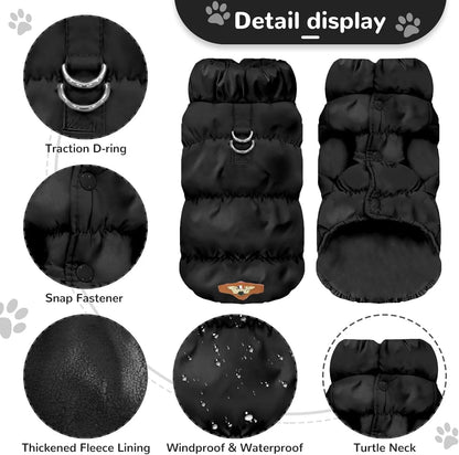 Winter Dog Down Jacket for Small Medium Dogs, Thicken Warm Puppy Puffer Jacket Turtleneck Padded Coat Cold Weather Dog Clothes