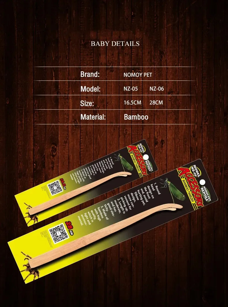 Reptile 16.5/28cm Bamboo Reptile Feeding Tongs Tweezers Long Handle Food Tongs Terrarium Eco Friendly Cleaning and Feeding Tools