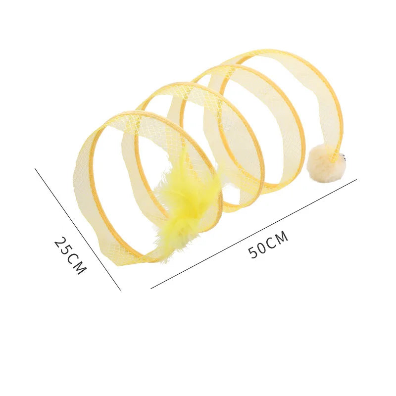 Folded Tunnel Pet Cat Toys Solid Color S Shaped Feather Ball Interactive Accessories For Kitten Home Energy Relieve Pet Supplies