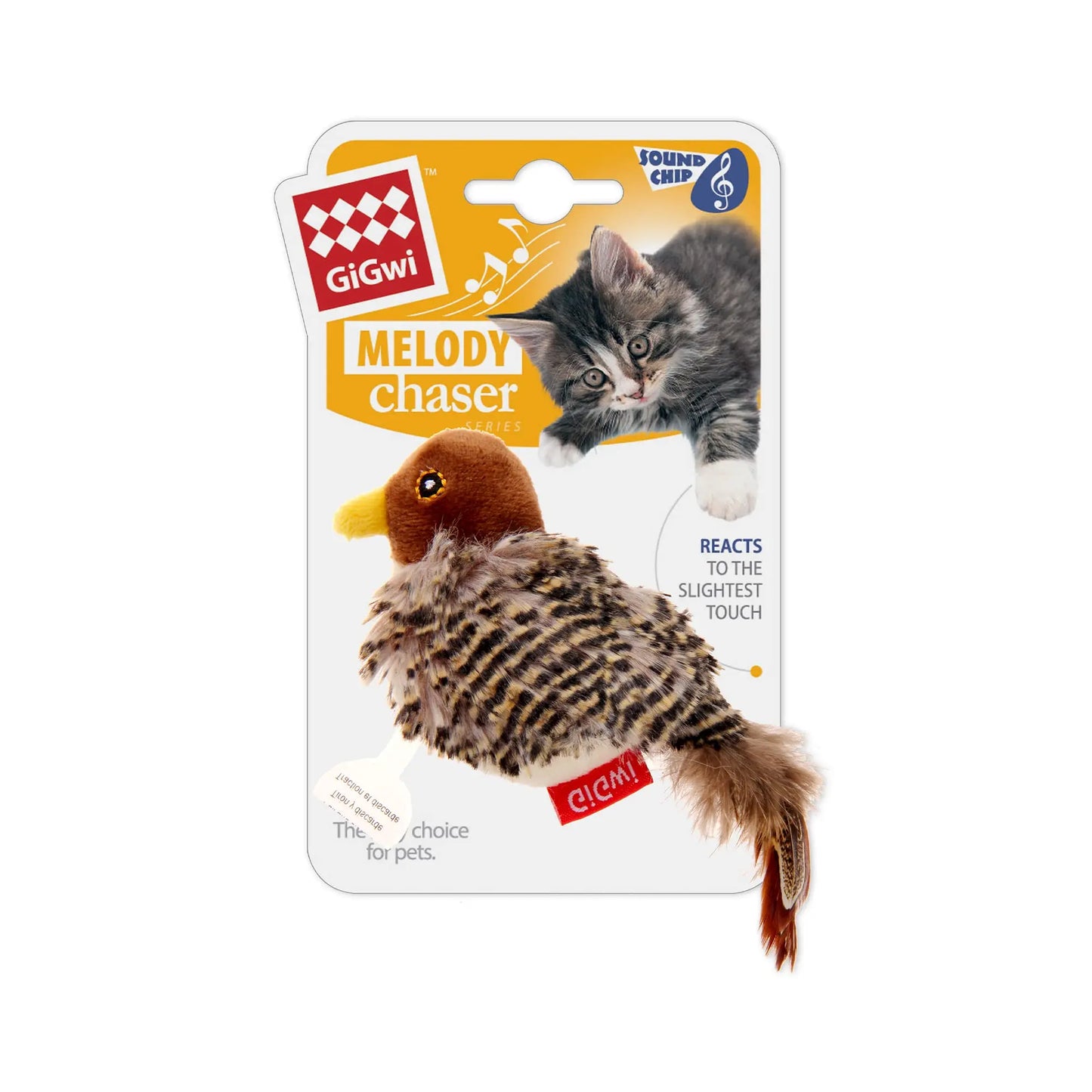 GiGwi Sound Bird Toy Cat Feather Toys Cat Feather Toys Interactive Cat Toy With Sounds Sound Toys Brown Bird, Hedgehog, Mouse