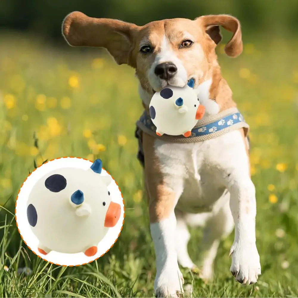 Small Dog Squeaky Toys Round Cartoon Animal Shape Indestructible Dog Teething Toys Reduces Buildup Without Brushing No Stuffing