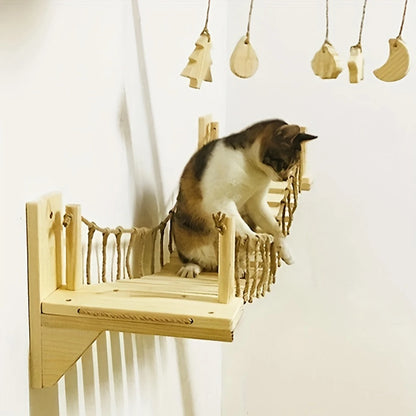 Cat Wall Shelves 100CM Long Cat Bridge for Indoor Cats Climber Cloud Shelf Kitty Bed and Perches Wooden Cat Wall Furniture