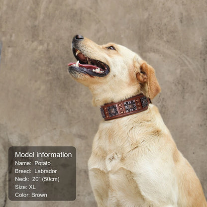 Cool Spiked Dog Collar For Medium Large Dogs Genuine Leather Pitbull Bulldog Adjustable Pet Accessories Collars Necklace
