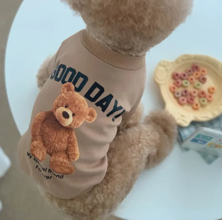 Winter Warm Cute Pet Casual Wear Clothes Bichon Hoodies Cartoon Bear Design For Puppy Dogs Poodle Teddy Girls Sweatshirt Jacket