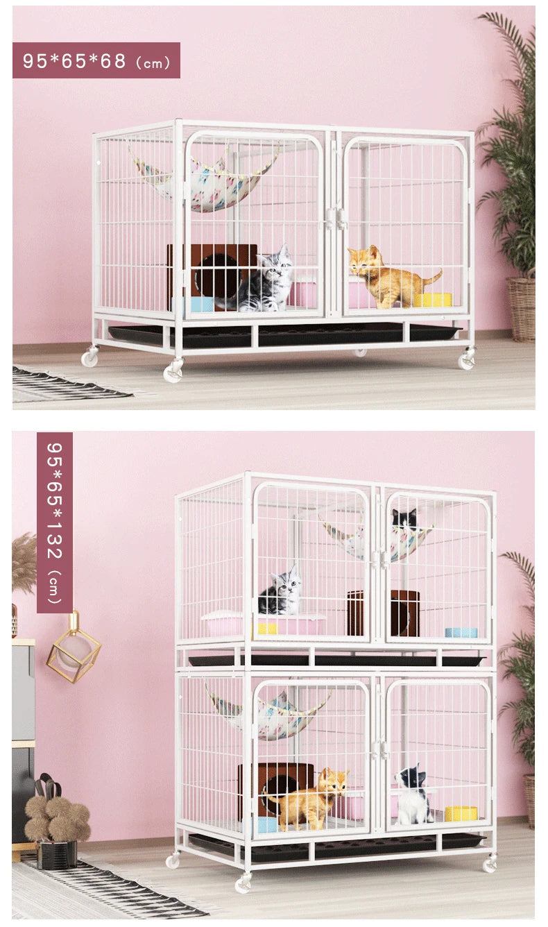 Outdoor Animal Cage Metal Pet Breeding Cage Stainless Steel Wire 6-Door 3-Layer Cat Cage With Wheels