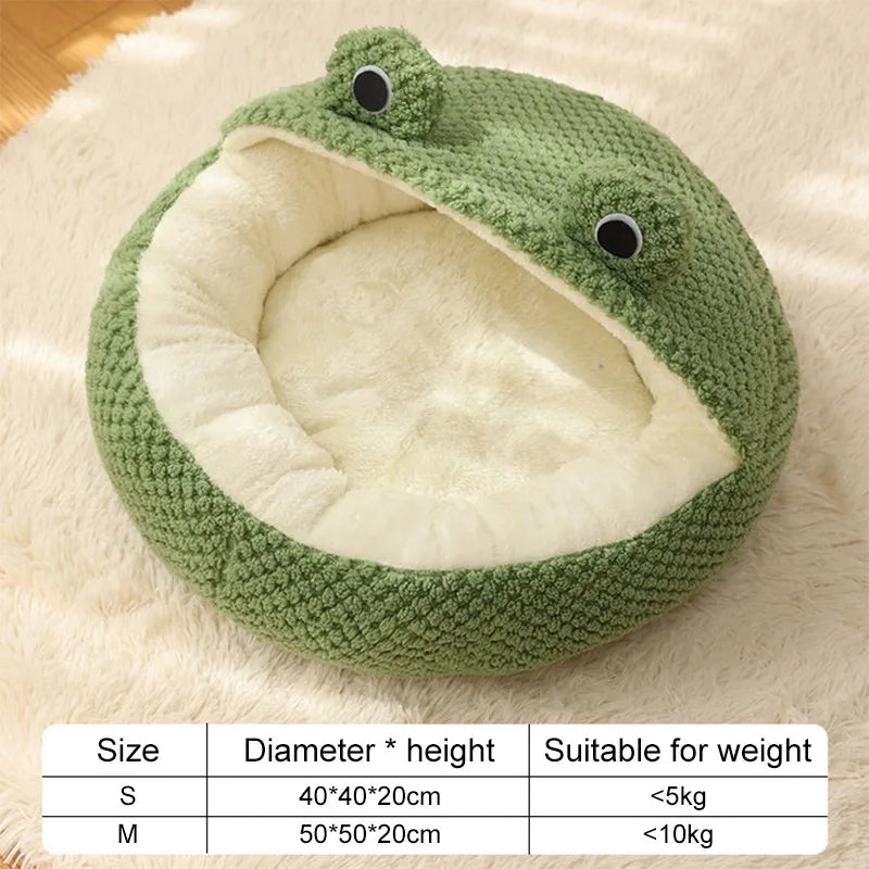 Pet Bed Cat Dog Nest Winter Warm Plush Round Cartoon Frog Deep Sleep Bag Comfort Soft Puppy Dog Bed Warm Cat Basket