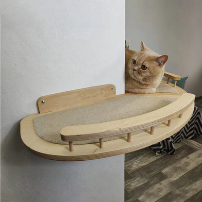 Wall Mounted Cat Climbing Shelves For Cat Corner Step With Guardrail Arch Platform Suit for Kitten Relax Non-slip & Widen Step