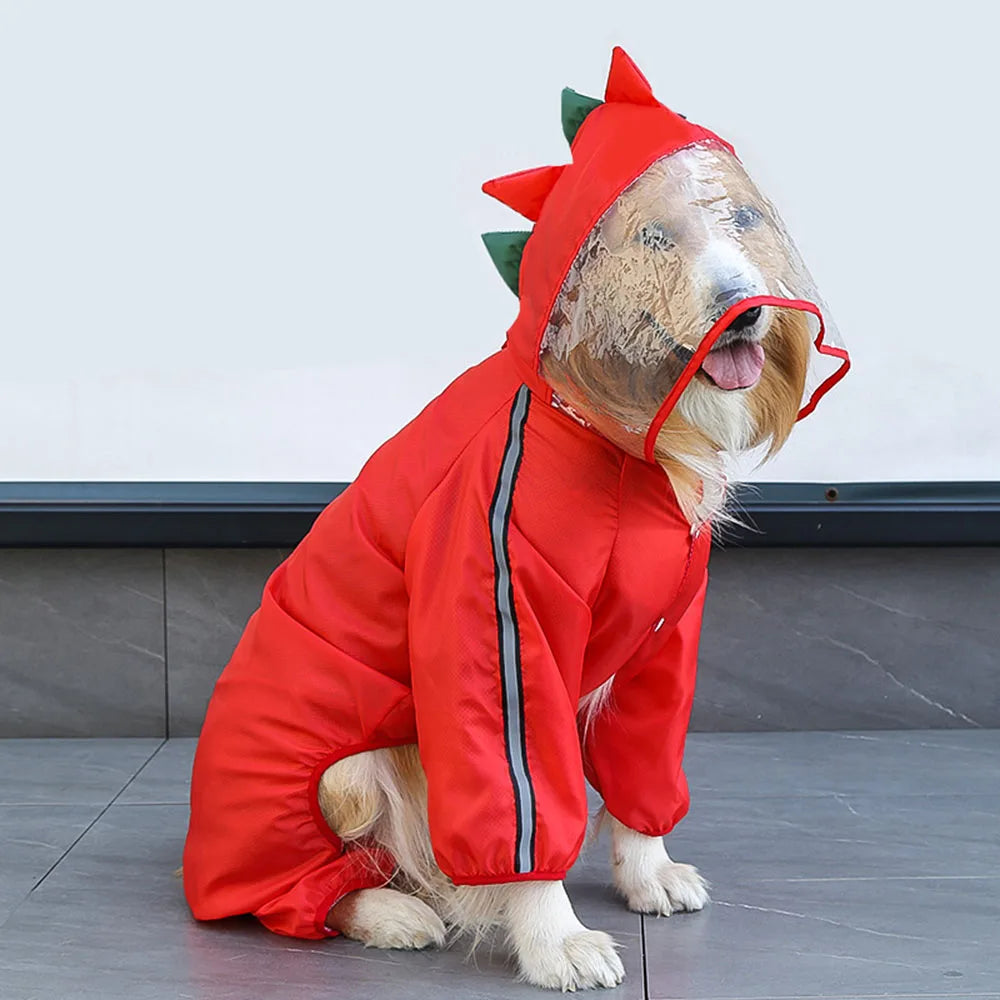 Frog Dinosaur Shape Dog Raincoat Costume for Medium and Large Dogs Waterproof Pet Jumpsuit Clothes Dog Rain Jacket for Labrador