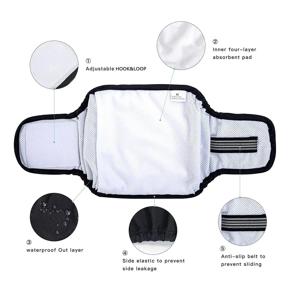 Male Dog Belly Bands for Male Dogs Washable Pet Dog Diapers High Absorbing Doggy & Puppy Nappies Warp Reusable Pet Products
