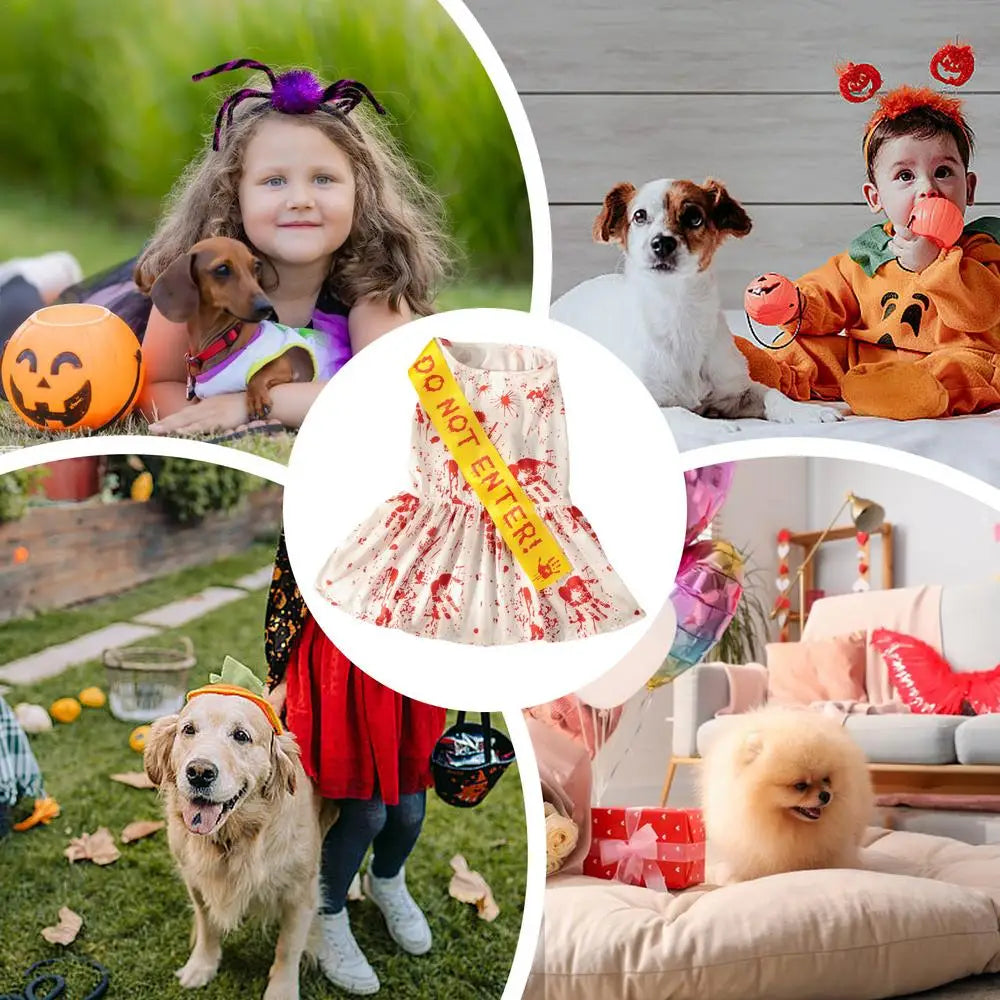 Dog Halloween Clothes Pet Dress Bloody Halloween Costume Dog Halloween Blood Skirt Halloween Seals Clothes Puppy Cosplay Costume