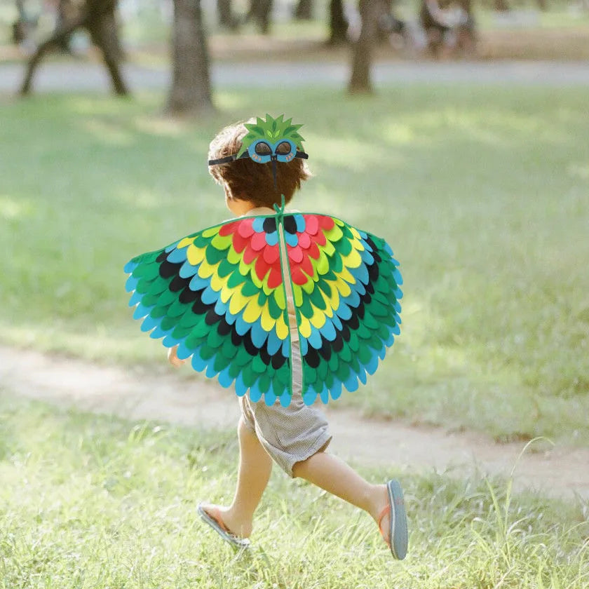 Kids Cosplay Costume Stage Performance Owl Peacock Wings Bird Felt Cape with Mask for Girls Boys Halloween Party Cloak