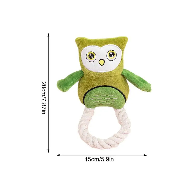 Dog Squeak Toys Owl Design Stuffed Dog Toys Durable Rope Plush Chew Fetch Brain Stimulating Toy Squeaky Pet Interactive Toy