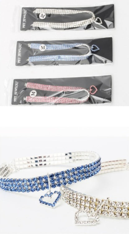 New Cat Dog Collar Three Row Elastic Rhinestone Pet Collars Love Decoration Necklace Puppy Kitten Ornament Pets Supplies