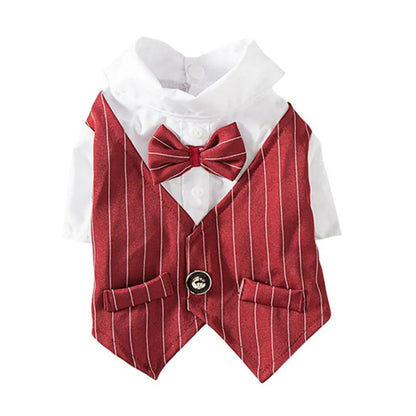 Dog Tuxedo Formal Dog Suit Shirt with Bow Tie Pet Stripe Suit for Wedding Birthday Party Puppy Prince Costume for French Bulldog