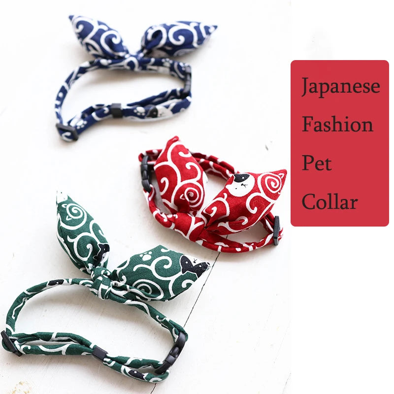 Japanese Fashion Pet Dog Accessories Bunny Ears Adjustable Neck Wear Handmade York Dog Necklaces Fancy All Season Collar for Cat