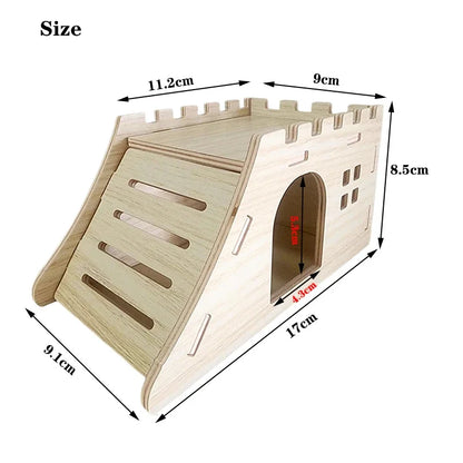 Smooth Hamster Hideaway Wooden Hamster House with Climbing Ladder Small Pet Castle Arch Bridge for Dwarf Mice Gerbils Small Pets