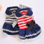 Puppy Dog Pet Stripe Costume Princess Dress Lace Pleated Lapel Stripe Bownot Princess Dress Denim Skirt XS-L Pet Supplies