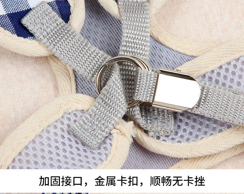 Dog Harness with Bow Plaid Cat Harness Adjustable Length Pet Harness with Dog Leash Four Colors Dog Harness and Leash Set