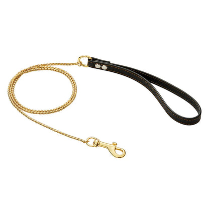 Dog Chain Leash for Dog Collar 18K Gold Sliver Cuban Link Anti-Bite Metal Strong Dog Leash for Walking Training Small Medium Dog