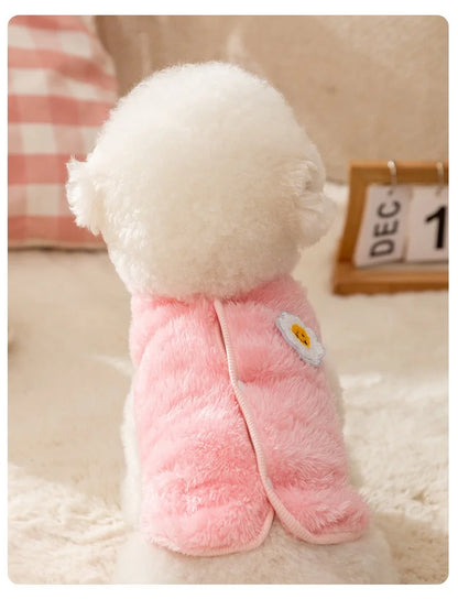 Solid Pink Fluffy Pet Dog Winter Clothes Flower Decorate Breathable Warm Cat Overalls Unisex Yorkshire Autumn Small Puppy Vests